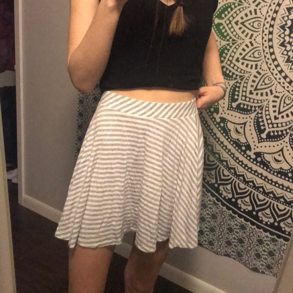 grey and white striped skater skirt